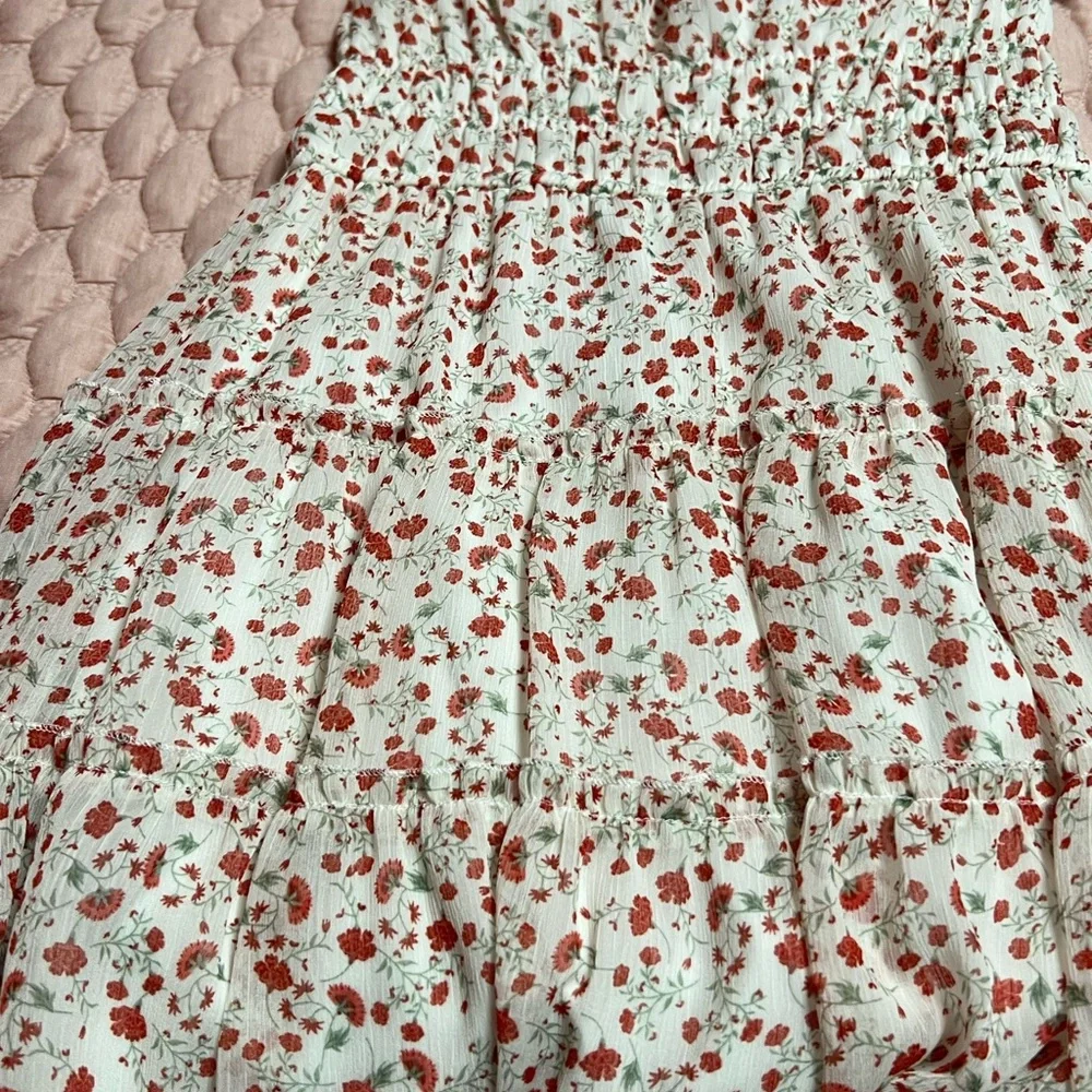 trixxi white ruffle tiered floral puff sleeve dress - Picture 6 of 8